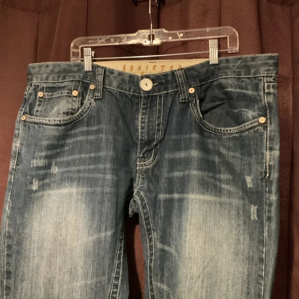Addicted Soul Mens Blue Distressed Straight Leg Denim Jeans Size 40‎